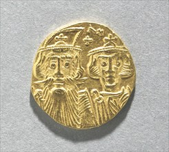 Solidus with Busts of Constans II and Constantine IV (obverse), 659-661. Byzantium, 7th century.
