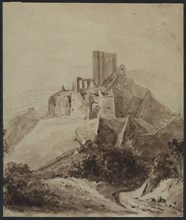 Ruins of Chateau d'Arque, 1819. Isidore Justin Taylor (French, 1789-1879). Pen and brown ink, brush