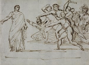 Assassination of Tiberius, 1816-1817. Théodore Géricault (French, 1791-1824). Pen and brown ink on
