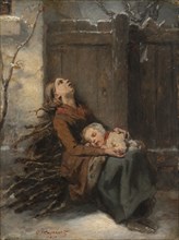 Destitute Dead Mother holding her sleeping Child in Winter, c. 1850. Octave Tassaert (French,