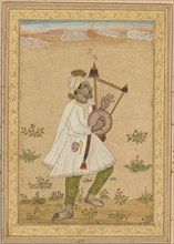 An African Lyre Player (recto); Calligraphy (verso), c. 1640-1660. India, Deccan, 17th century.