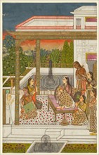 A princess with attendants on a terrace, c. 1720-1730. India, Hyderabad, Deccan, 18th century.