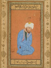 Portrait of a kneeling holy man, from the Prince Salim Album, c. 1556–60; border c. 1602.
