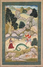 Lovers parting, page from a book of fables, c. 1590-95. Northern India, Mughal court, 16th century.