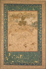Akbar supervising the capture of wild elephants at Malwa in 1564, painting 90 from an Akbar-nama