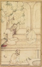 Kabir and Two Followers on a Terrace, c. 1610-1620. India, Mughal, 17th century. Ink drawing with