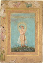 Shah Jahan holding a spinel and a long Deccan sword, from the Late Shah Jahan Album, c. 1650.