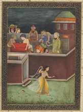 A House Burgled at Night, c. 1700. India, Mughal, early 18th century. Opaque watercolor with gold