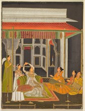 A princess on a terrace with attendants at night (recto); Calligraphy (verso), c. 1760. India,