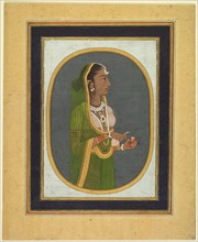 Court lady pouring wine, c. 1760. India, Mughal, 18th century. Opaque watercolor with gold on paper