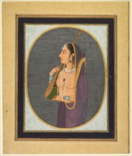 Court lady singing and playing the vina, c. 1760. India, Lucknow, Mughal, 18th century. Opaque