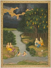 Women enjoying the river at the forest’s edge, c. 1765. Style of Hunhar II (Indian, active