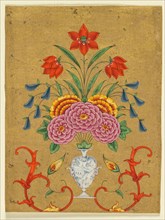 Vase with flower arrangement and scrollwork, c. 1750-1800. India, Lucknow, Mughal, second half of