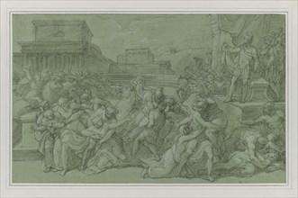 Rape of the Sabines, c. 1820. Vincenzo Camuccini (Italian, 1771-1844). Black chalk with white