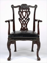 Armchair, c. 1875-1880. America, New York, 19th century. Mahogany, leather; overall: 97 x 68 x 60