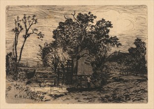 [Cottage and Two Figures in a Boat], 1878. Charles Henry Miller (American, 1842-1922). Etching and