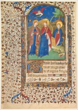 Leaf from a Book of Hours: Sts. Geneviève, Catherine of Alexandria, and Margaret (recto), c. 1415.