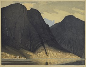 [Mountain View with Water]. Edward Louis Laurenson (British, 1868-1940). Color aquatint with