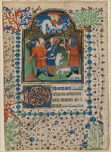 Leaf from a Book of Hours: Annunciation to the Shepherds (recto) and Text (verso), c. 1410-20.