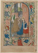 Leaf from a Book of Hours: The Annunciation (recto), 1470s. Flanders, Ghent (?), 15th century. Ink,