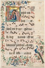 Leaf from an Antiphonary: Initial H with the Nativity (recto), c. 1480. South Germany, Augsburg