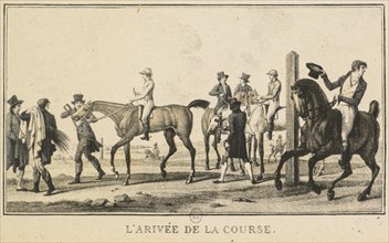 L'Arrivee de la Course, Les Jockeys Montes, La Course: Racing Scenes: A Horse Arriving at the Race