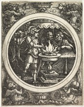 Mucius Scaevola Holding His Hand in the Fire, c. 1520. Hans Sebald Beham (German, 1500-1550).
