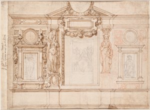 Design for a Wall Decoration with Pasted-in Sketches after Raphael (verso), c. 1580s-90s. Frederico