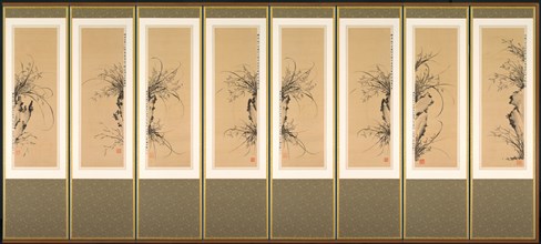 Orchids and Rocks, 1897-98. Yi Ha-eung (Korean, 1820-1898). Eight-panel folding screen; ink on