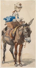 Girl on a Donkey. Isidore Pils (French, 1813/15-1875). Watercolor and graphite ; sheet: 15.5 x 9.2