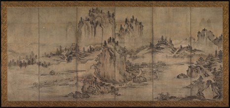 Landscape, second half of the 1500s. Japan, Muromachi period (1392-1573). One of a pair of