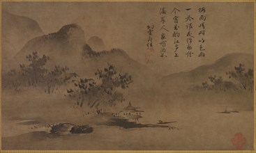 Landscape, mid-1500s. Kano Motonobu (Japanese, c. 1476-1559), calligraphy by Gesshu Jukei