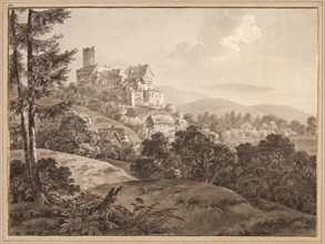 View of the Castle Gnandstein, c. 1795. Adrian Zingg (Swiss, 1734-1816). Grey wash and black ink
