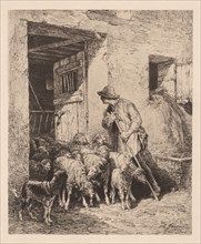 The Herd Exits (La Sortie du Troupeau), 1876. Charles-Émile Jacque (French, 1813-1894). Etching
