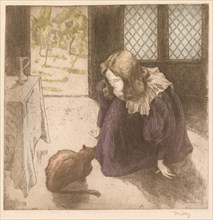 Interior, Little Girl with Cat (La Petite fille au chat), 1897. Alfredo Müller (Italian, 1869-1940)