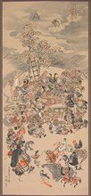 Parinirvana with Otsu-e Subjects, 1800s. Hakuen (Japanese). Hanging scroll, ink and color on paper;