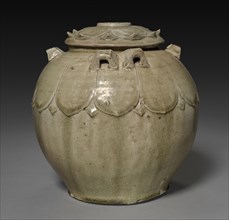 Covered Jar with Carved Lotus Petals, 386-581. China, Northern Dynasties period (386-581). lid: 2.8