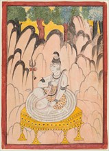 Shiva seated on a Throne in a landscape, c. 1760. Indian, Himachal Pradesh, Chamba region. Color on