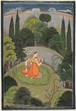 Utka Nayika, c. 1760-1765. Indian, Himachal Pradesh, Chamba region. Color on paper; page: 26 x 17.8