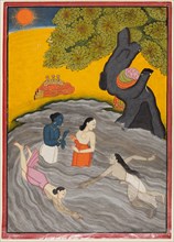 Krishna playing with the Gopis in the Jumna, c. 1770. India, Nurpur. Color on paper; page: 24.7 x