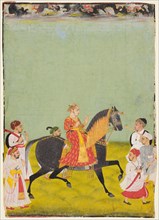 Equestrian Raj Singh II, son of Pratap Singh (r. 1752-55), c. 1760. India, Rajasthan, Mewar school.