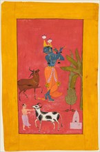 Krishna Fluting, c. 1675-1700. India, Rajasthan, Bundi. Color on paper; page: 21.9 x 14.3 cm (8 5/8