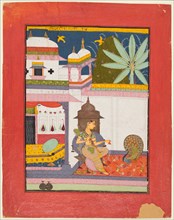 Page from a Ragamala series: Gujari Ragini, c. 1680. India, Rajasthan, Bundi or Raghogarh. Color on