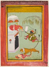 A page from a Punishment series: Punishment for murder, c. 1760. India, Rajasthan, Bundi or Uniara.
