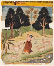 A page from a Ragamala Manuscript: Todi Ragini, c. 1625. India, Rajasthan, Amber. Color on paper;