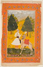 A Rajput Warrior with Camel, Possibly Maru Ragini from a Ragamala, 1650-80. Northwestern India,