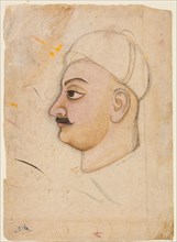 Drawing of a mans head with an unusual turban, c. 1780. Northwestern India, Rajasthan, Kishangarh.