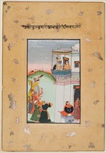 Krishna and Consort on a Palace Balcony with Musicians: Vukharo Ragaputra of Bhairav, from the
