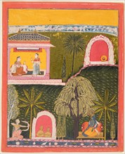 A page from a Rasikapriya series, c. 1660. India, Rajasthan, Raghogarh. Color on paper; page: 31.8