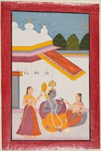 Krishna under a canopy, c. 1680. India, Rajasthan, Raghogarh. Color on paper; page: 26.7 x 17.8 cm